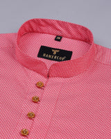 Lychee Red With White Dot Print Cotton Shirt Style Kurta