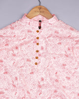 Blossom Peach Flower Printed Dobby Cotton Shirt Style Kurta