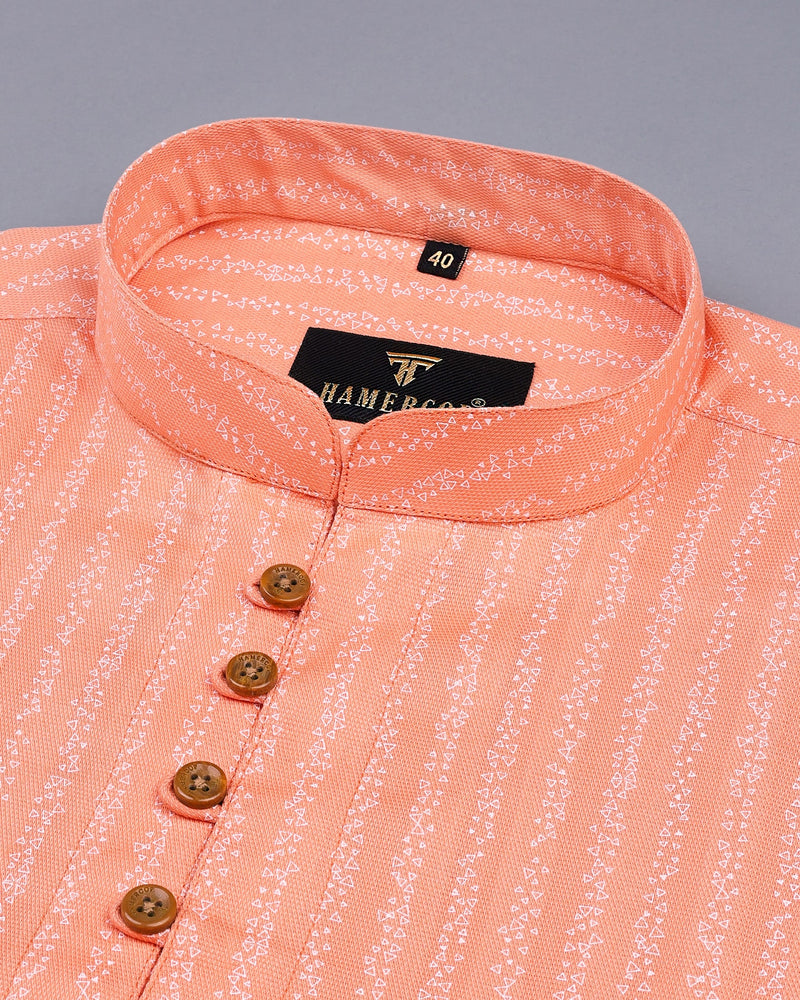 Orange Triangoli Printed Dobby Cotton Shirt Style Kurta