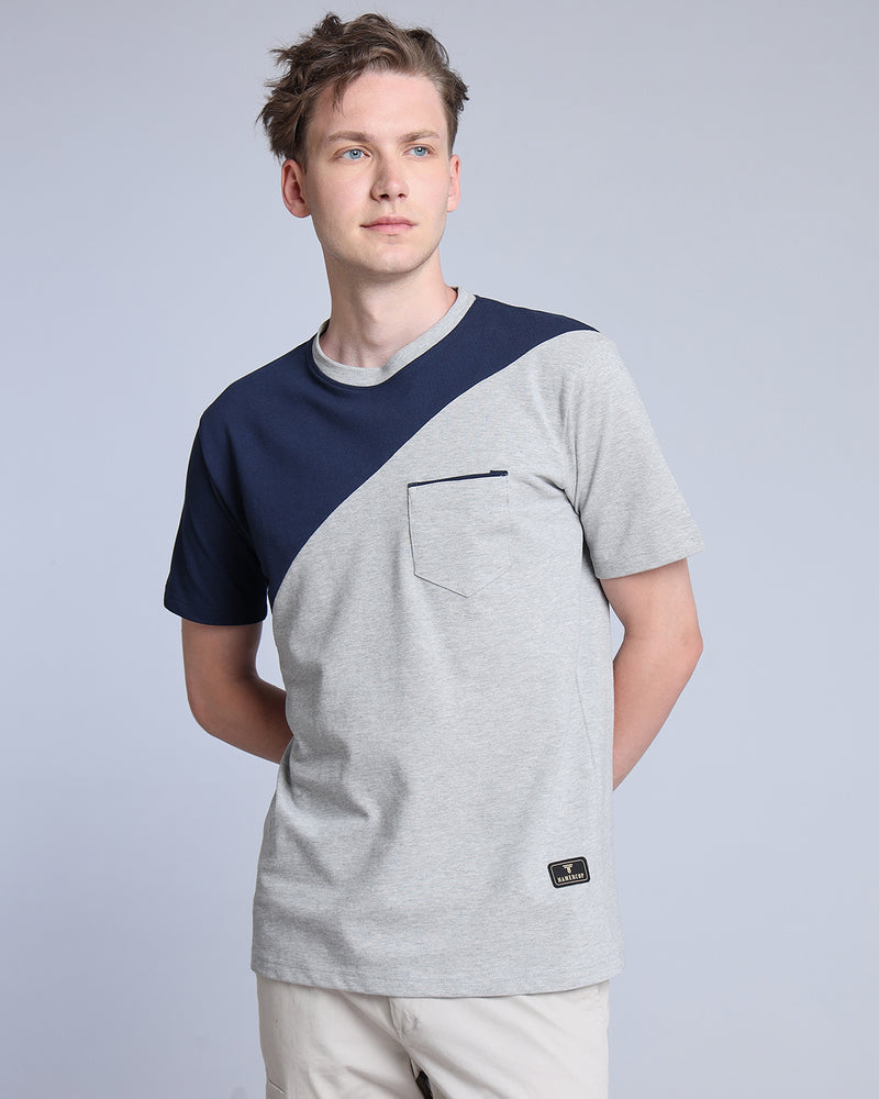 NavyBlue With Gray Pique Pima Designer T-Shirt