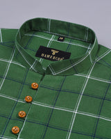 Orphic Green Sudoku Check Brushed Cotton Shirt Style Kurta