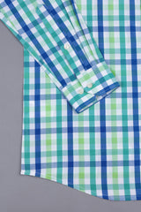 Parrot and leaf green with blue windowpane regular plaid check shirt