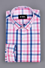 Flamingo and rouge pink with blue windowpane regular plaid check shirt