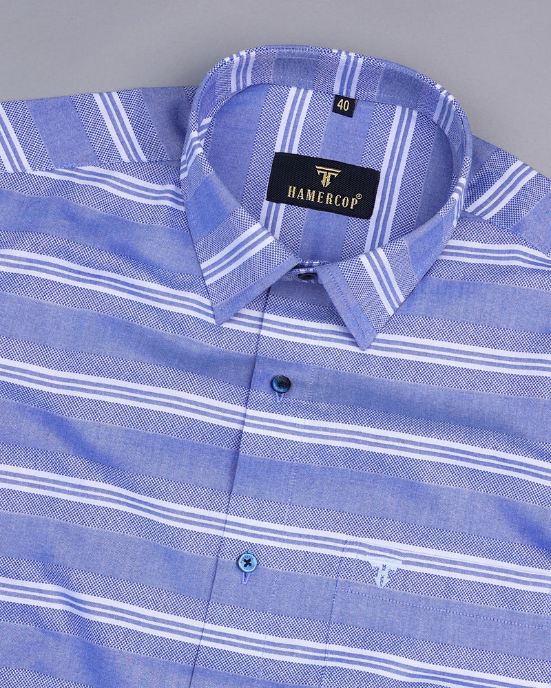 Catalyst Blue And White Dobby Weft Stripe Cotton Shirt