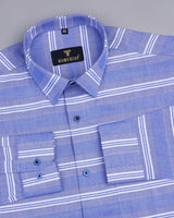 Catalyst Blue And White Dobby Weft Stripe Cotton Shirt