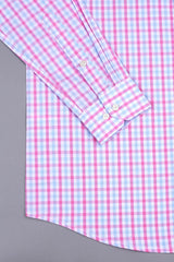 Ballet slipper pink with sky blue gun club check shirt