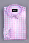 Ballet slipper pink with sky blue gun club check shirt