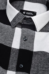 Cream white with black plaid flannel check shirt