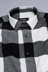 Cream white with black plaid flannel check shirt