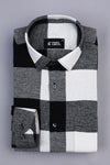 Cream white with black plaid flannel check shirt