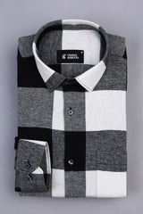Cream white with black plaid flannel check shirt