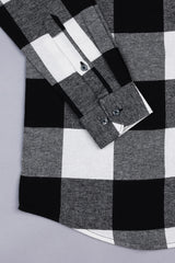 Cream white with black plaid flannel check shirt