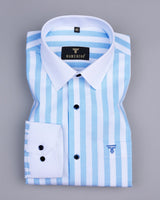 Piranha Blue With White Stripe Oxford Cotton Designer Shirt