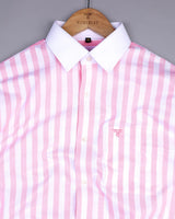 Piranha Pink With White Stripe Oxford Cotton Designer Shirt