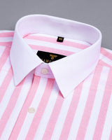 Piranha Pink With White Stripe Oxford Cotton Designer Shirt