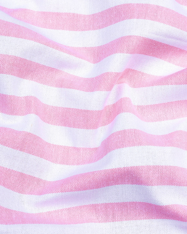 Piranha Pink With White Stripe Oxford Cotton Designer Shirt