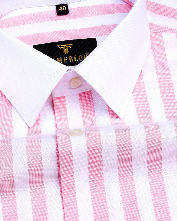 Piranha Pink With White Stripe Oxford Cotton Designer Shirt