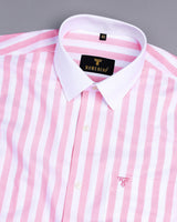 Piranha Pink With White Stripe Oxford Cotton Designer Shirt