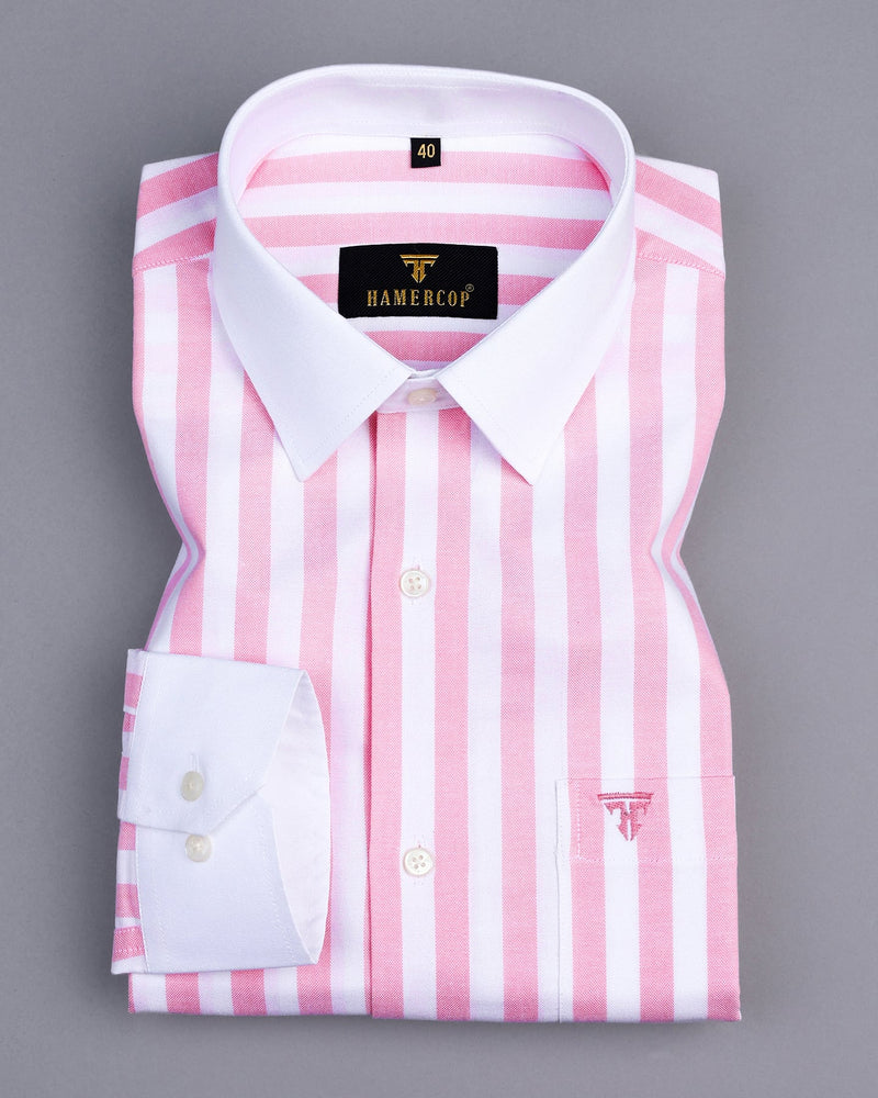 Piranha Pink With White Stripe Oxford Cotton Designer Shirt