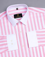 Piranha Pink With White Stripe Oxford Cotton Designer Shirt