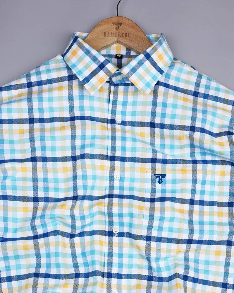 Heron Aquablue Multicolored Check Oxford Cotton Shirt