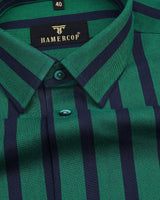 Telnet Green With NavyBlue Stripe Oxford Cotton Shirt