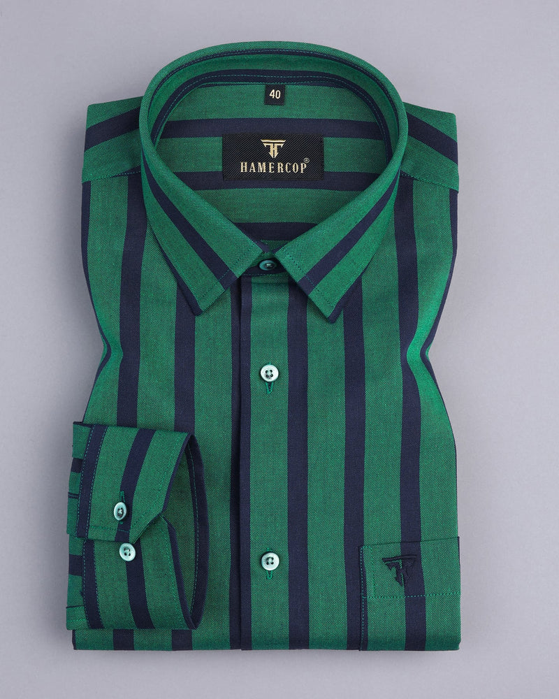 Telnet Green With NavyBlue Stripe Oxford Cotton Shirt