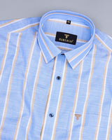Zion Blue With Cream Stripe Linen Cotton Formal Shirt