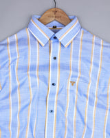 Zion Blue With Cream Stripe Linen Cotton Formal Shirt