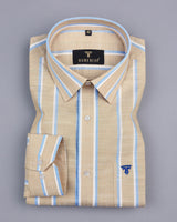 Zion Cream With Blue Stripe Linen Cotton Formal Shirt