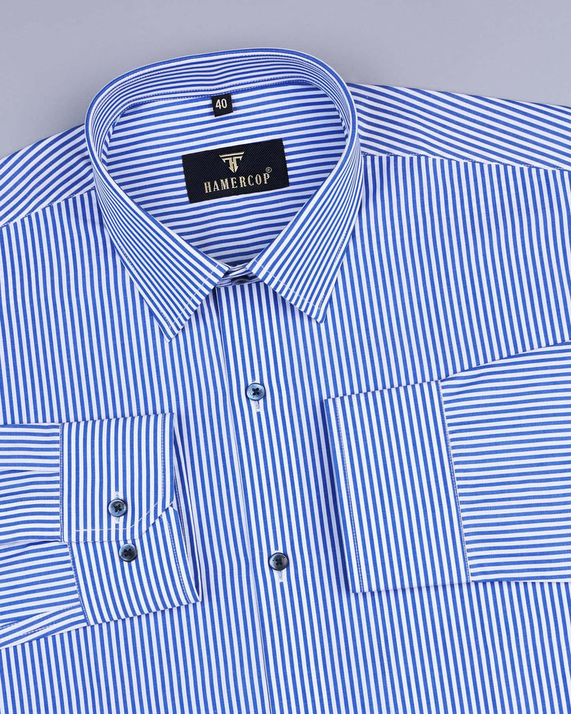 Unity Blue With White Stripe Cotton Business Shirt