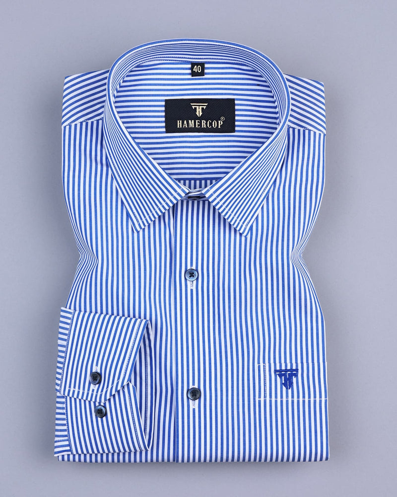 Unity Blue With White Stripe Cotton Business Shirt