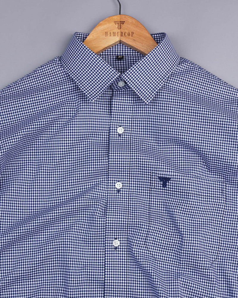 NavyBlue And White Yarn Dyed Small Check Formal Cotton Shirt