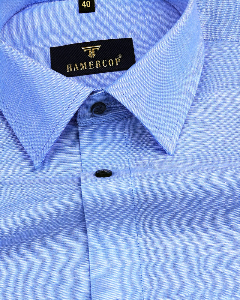 Cornflower Blue Linen Cotton Solid Formal Shirt – Hamercop