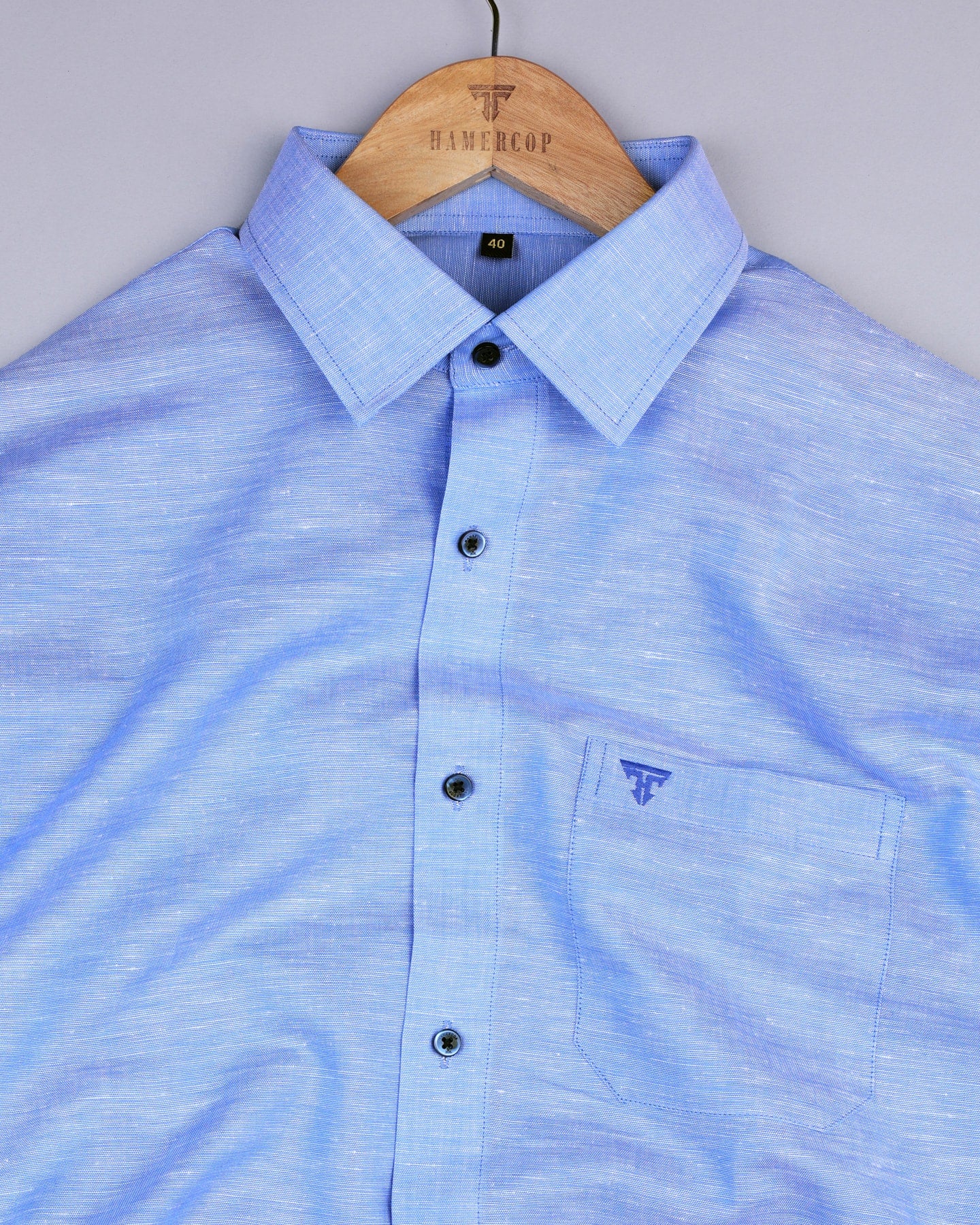 Cornflower Blue Linen Cotton Solid Formal Shirt Hamercop