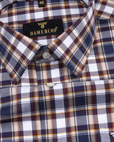 Wood Brown With NavyBlue Check Dobby Cotton Shirt