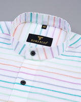 Rainbow Multicolored Weft Stripe White Dobby Cotton Shirt