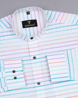 Rainbow Multicolored Weft Stripe White Dobby Cotton Shirt