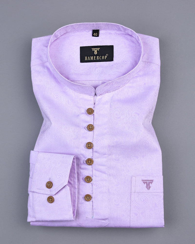 Light Purple Jacquard Paisley Cotton Shirt Style Kurta