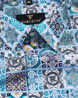 Aqua Blue Artoculture Printed Egyptian Gizza Cotton Shirt