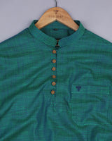 Magnetic Green Pattern Printed Dobby Cotton Shirt Style Kurta