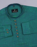 Magnetic Green Pattern Printed Dobby Cotton Shirt Style Kurta