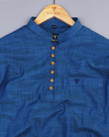 Magnetic Blue Pattern Printed Dobby Cotton Shirt Style Kurta