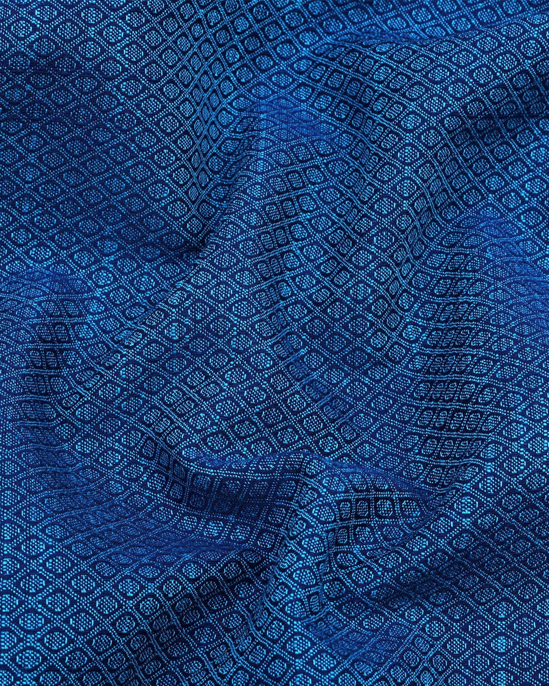 Magnetic Blue Pattern Printed Dobby Cotton Shirt Style Kurta