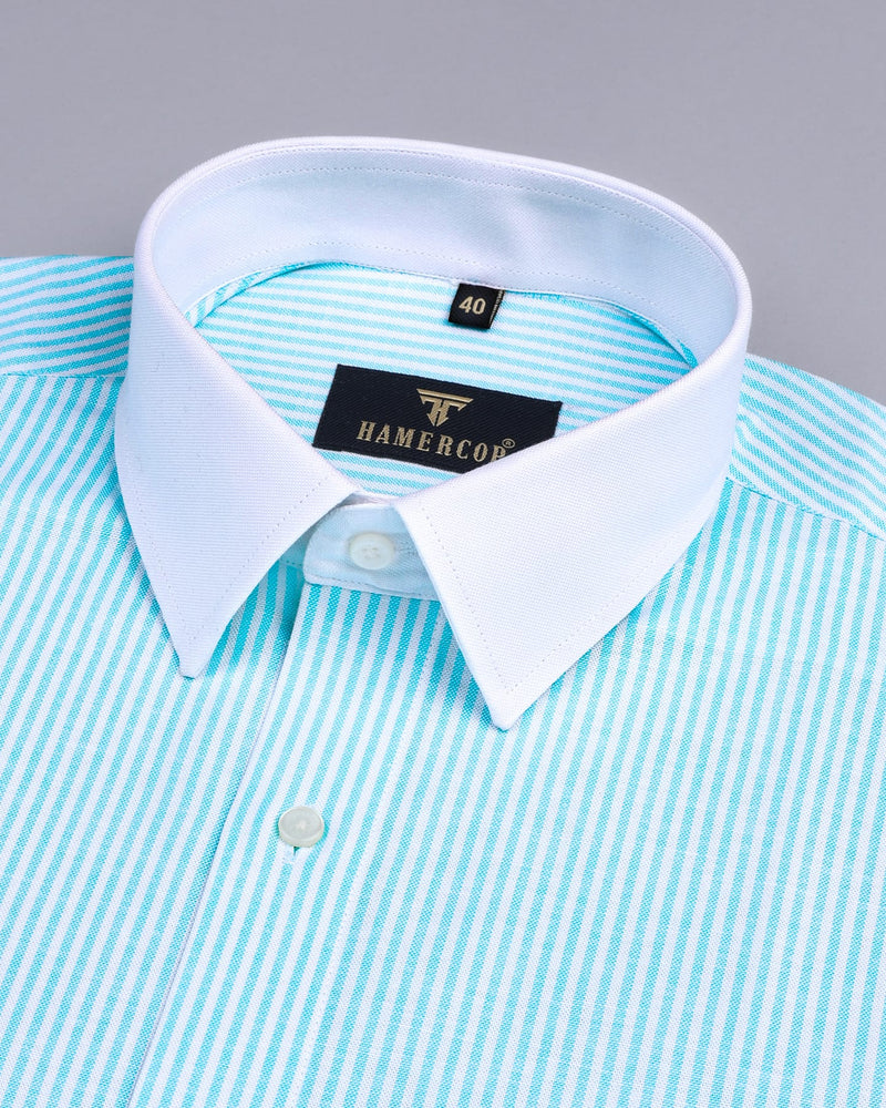 Amalfi Aqua Blue Bengal Stripe Oxford Cotton Designer Shirt