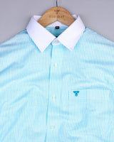 Amalfi Aqua Blue Bengal Stripe Oxford Cotton Designer Shirt