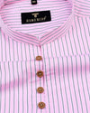 Pink With Navyblue Striped Cotton Shirt Style Kurta