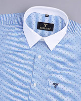 Dynesty Blue And White Stripe Dot Printed Designer Cotton Shirt