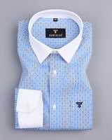 Dynesty Blue And White Stripe Dot Printed Designer Cotton Shirt
