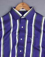 Chicory Blue Wth Green Twill Striped Premium Cotton Shirt